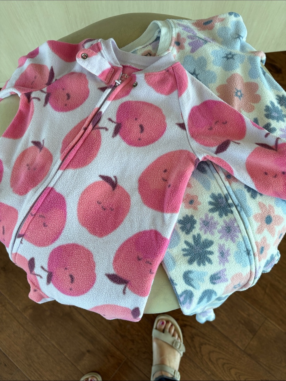 Carter's Child of Mine Peach Print and Flower Baby Fleece Zip Sleepers
